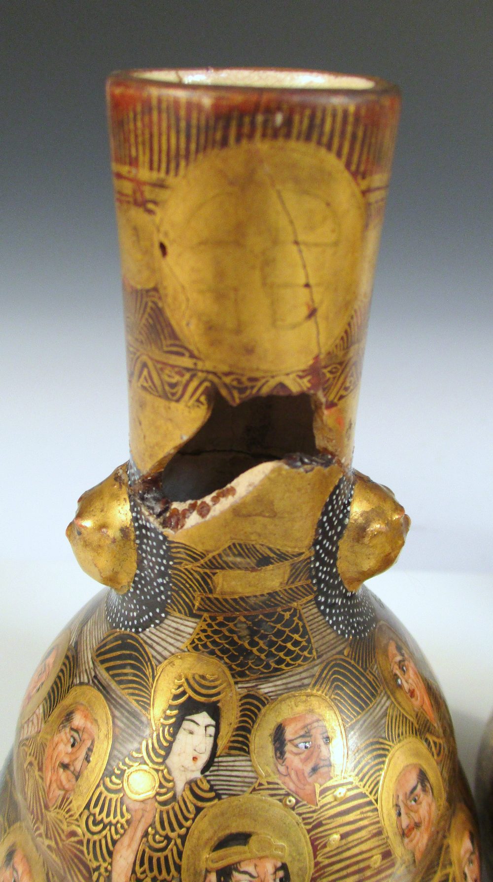 Four pairs of Satsuma vases, each painted with Kwannon seated amongst lohans intertwined with - Image 4 of 28