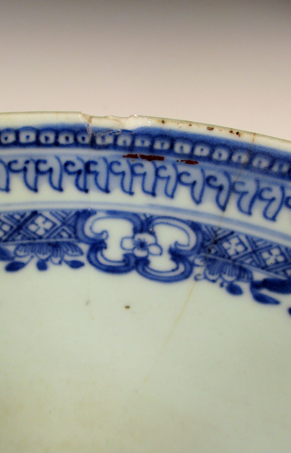 A Canton basket, a blue and white bowl, a covered Imari bowl and another, the oval centre of the - Image 8 of 19