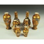 Four pairs of Satsuma vases, each painted with Kwannon seated amongst lohans intertwined with