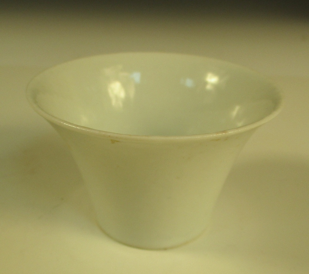 Two 19th century white glazed cups, each of the flared sides with anhua decoration of lotus, the - Image 4 of 5