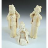 Three early 20th century ivory figures enacting see, hear and speak no evil, the oldest girl with