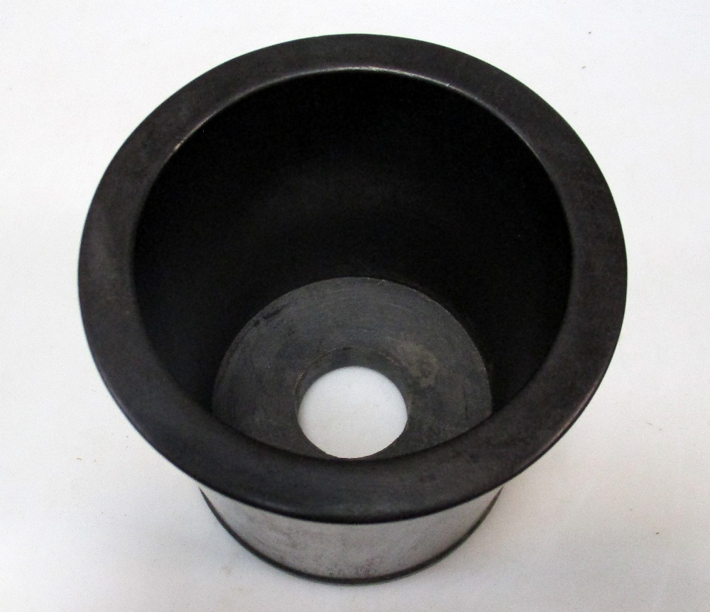A zitan brush pot, the cylindrical shape with rims in slight relief to the exterior, on three - Image 2 of 3