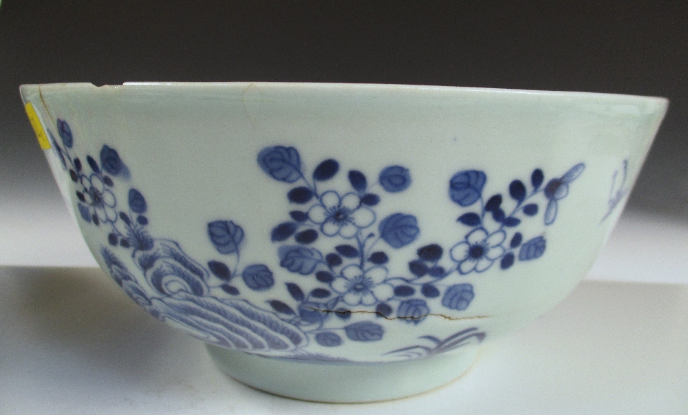 A Canton basket, a blue and white bowl, a covered Imari bowl and another, the oval centre of the - Image 6 of 19
