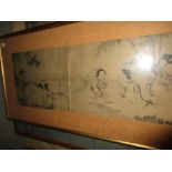 Jiang Feng, a framed hand scroll depicting groups of women in gardens going about their pursuits,