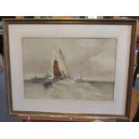 British School (20th century) Fishing boats in a swell, watercolour, 34.5 x 51cm