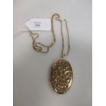 A 9ct oval locket on a 9ct box link chain, 19g