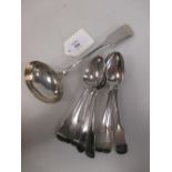 Eight assorted 19th century Irish silver fiddle pattern teaspoons, various sizes, dates and makers