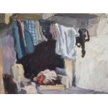 Rosemary Hunt, Holiday Washing, oil on board, 44 x 57cm