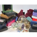 A large quantity of costume and dress jewellery to include silver, amethyst, Swarovski, etc