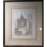 Alan Powers, Cafe Florian, signed lower right, pen and wash, dated 1982, 37cm x 27cm and a