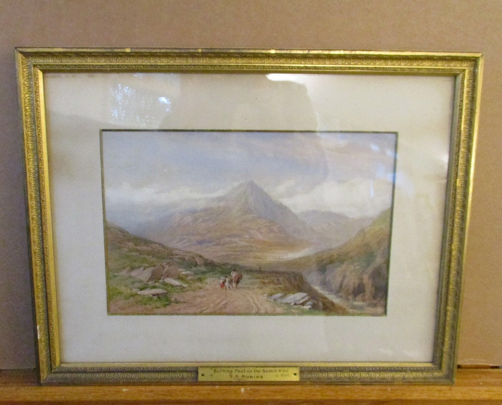 Thomas Sewell Robins (British, 1810-1880) Burning peat on the Scottish Hills signed lower left - Image 2 of 8