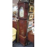 A Regency mahogany longcase clock with a painted arched dial depicting the seasons, 224 high
