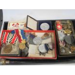 A Royal Airforce swagger stick and other commemorative medallions, badges etc