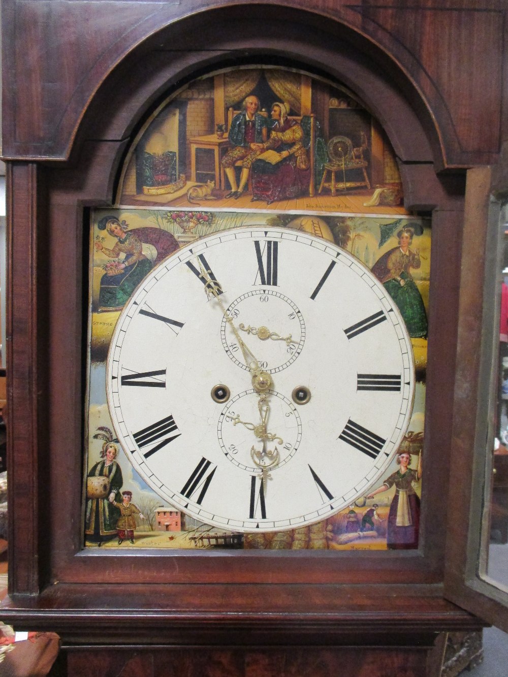 A Regency mahogany longcase clock with a painted arched dial depicting the seasons, 224 high - Bild 2 aus 2