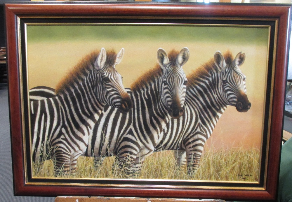 Mark Whittaker (British, b. 1964), Zebras, signed and dated "Mark Whittaker / 2002" lower right,