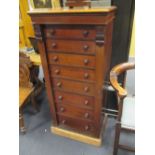 A late Victorial fiddle cut mahogany Wellington chest, 131 x 59 x 42cm