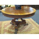 A Regency style burr wood centre table with satinwood crossbanding, 77 x 130cm