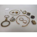 A group of 9ct and other yellow metal jewellery (most damaged)