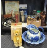 A quantity of ceramics with other miscellaneous items (please list) and a blue and white modern wash