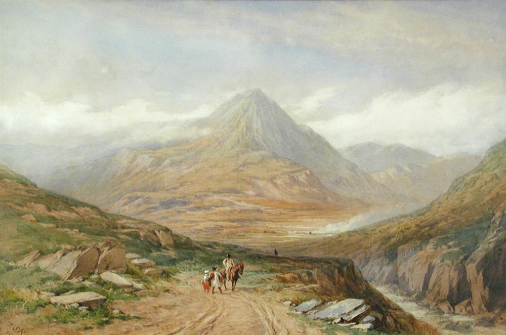 Thomas Sewell Robins (British, 1810-1880) Burning peat on the Scottish Hills signed lower left