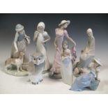 Seven Nao figurines of ladies and an owl, tallest 30cm (7)