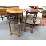 A pair of circular top lamp tables, 78cm high x 46cm diameter