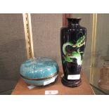A Japanese cloisonne vase decorated with green dragons, boxed, together with a Chinese