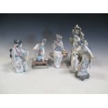 Five Lladro figures of Gheisha girls, the tallest 31 cm (5) (one girl has a hand missing)