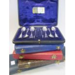 A cased set of silver teaspoons and tongs (3.9oz) and other plated wares (5)