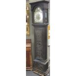 An 18th century oak longcase clock, George Thornburgh, London, with brass dial, later carved case,