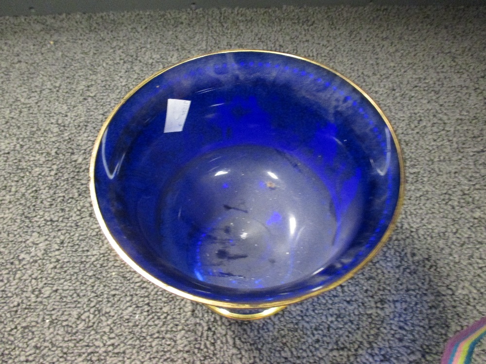 A Venetian blue glass and decorated stem bowl with characters to the side (small rim chip) - Image 3 of 4