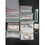 A quantity of mid 20th century costume jewellery and hardstone bead jewellery to include pearl,