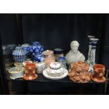 A collection of pottery, stoneware, pot lids and Chinese wares