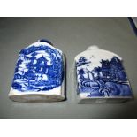 A 18th century Chinese blue and white and an English creamware tea caddy, 11.5cm (4.5 in) high (2)
