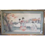 Tsukioka Yoshitoshi (1839-92), a Japanese wood-block triptych, 35cm x 70cm