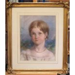 English School (19th Century), Portrait of a young girl, watercolour, 32 x 25cm