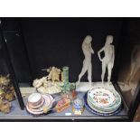 Various Chinese and Japanese ceramics and a pair of figures of naked women