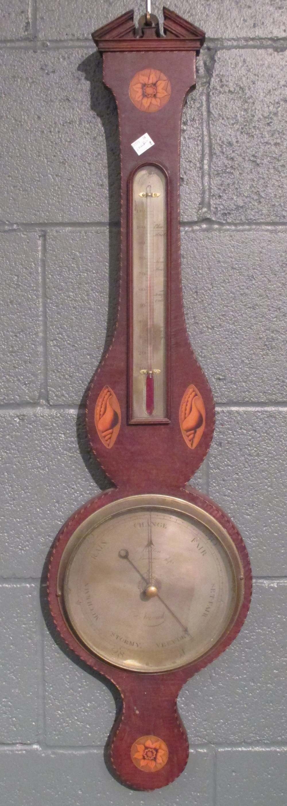 G. Montaldi, a mandolin (some damage to border banding), and a wheel barometer by Molton of Norwich