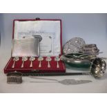 A silver cigarette case, a 19th century punch ladle and other small silver