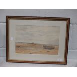 Attrib. to Charles Rutherford, watercolour Northumberland coastal scene with boat: A Phipson (