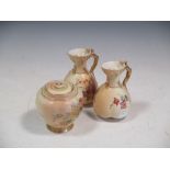 Two Royal Worcester cleft jugs and a jar and cover