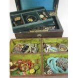 Two jewellery boxes and a quantity of assorted white and yellow metal and gemset jewellery