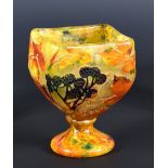 Daum Frères, a cameo glass Blackberry goblet, overlaid, acid-etched and enamelled with Daum Nancy