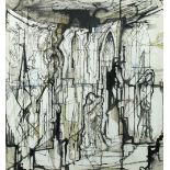 § Leslie Hurry (British, 1909-1978) Abstract drawing with figures in a Cathedral pen and ink 19 x