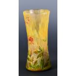 Daum Frères, A Coeurs de Janette glass vase, the waisted cylindrical form overlaid, acid-etched