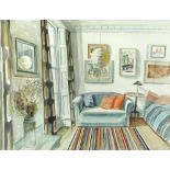 § Richard Bawden, RWS, NEAC, RE (British, b. 1936) Sitting room interior, London signed lower