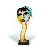 § Alessandro Barbaro for Murano, a Picasso style glass head of a girl, on an elongated neck, mounted