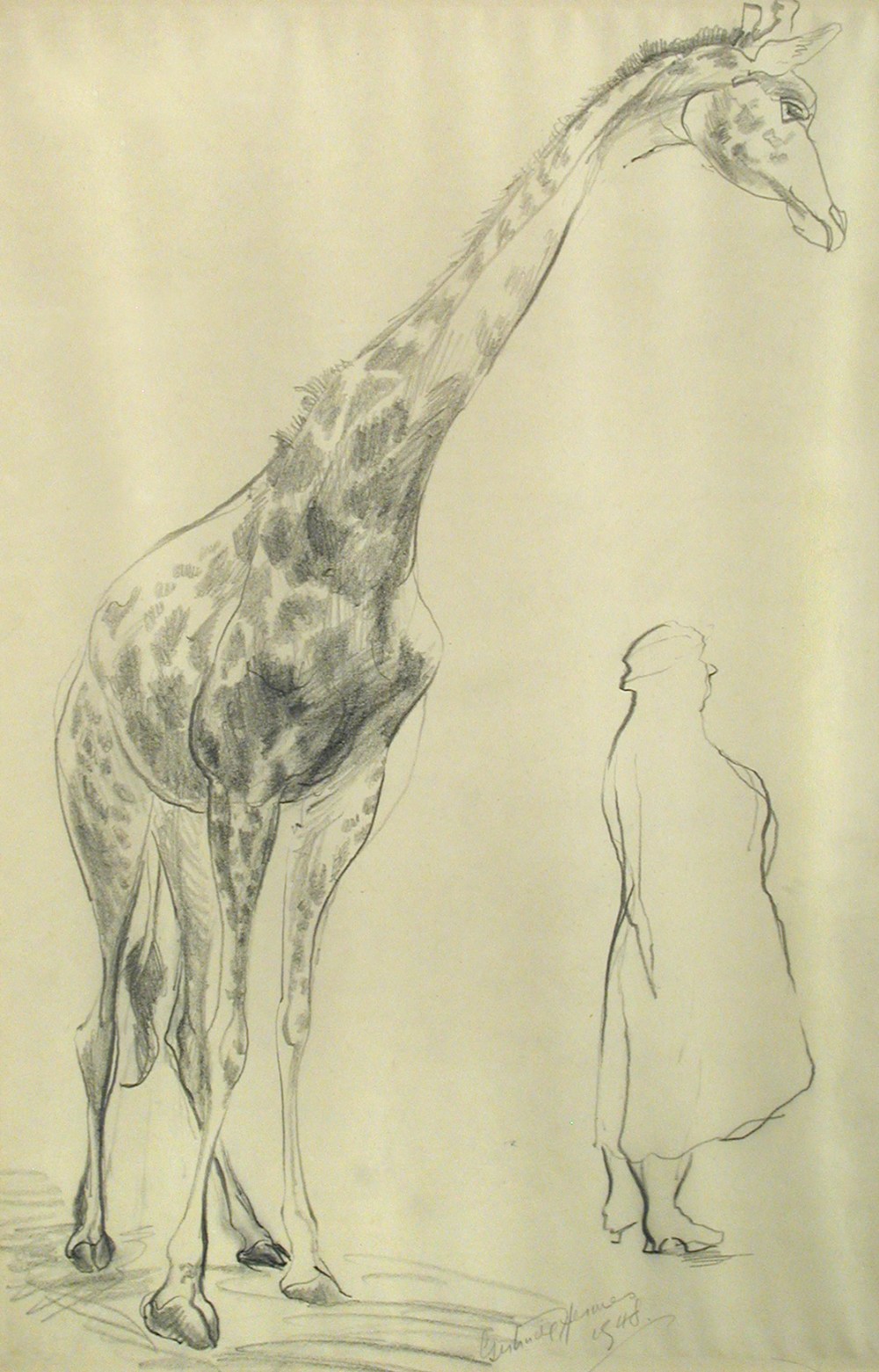 § Gertrude Hermes (British, 1901-1983) Giraffe and admirer signed centre bottom "Gertrude Hermes /