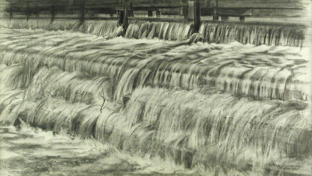 § Nan Youngman, OBE (British, 1906-1995) The Weir on the Thames near Weybridge, 1961 signed lower