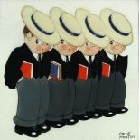 § Chloe Preston (British, 1887-1969) Harrovian Boys signed "Chloe Preston" lower right gouache